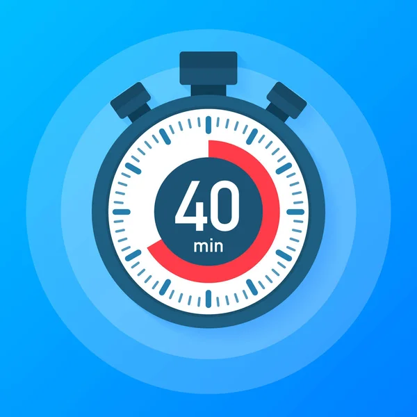 Die 40 Minuten, Stoppuhr-Vektor-Symbol. Stoppuhr-Symbol im flachen Stil, Timer auf farbigem Hintergrund. Vektorillustration. — Stockvektor