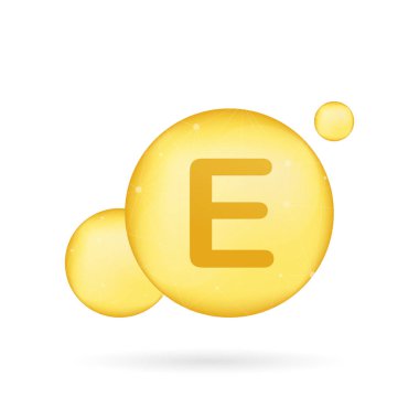 E vitamini altın parlayan simgesi. Askorbik asit. Vektör çizim