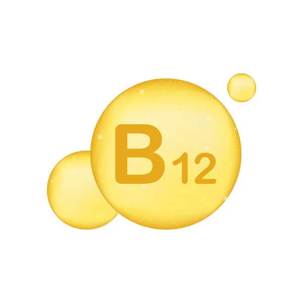 B-vitamin 12 arany ragyogó ikon. Aszkorbinsav. Vektorillusztráció — Stock Vector
