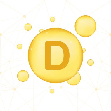 D vitamini altın parlayan simgesi. Askorbik asit. Vektör çizim