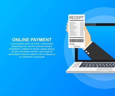 Vektör kavramı alış irsaliyesi, online ödeme, para transferi, Mobil cüzdan. Vektör çizim.