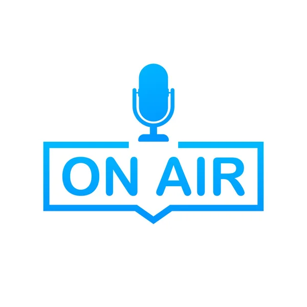 Podcast icon like on air live. Podcast. Badge, icon, stamp, logo. Radio broadcasting or streaming. Vector illustration. — Stock Vector