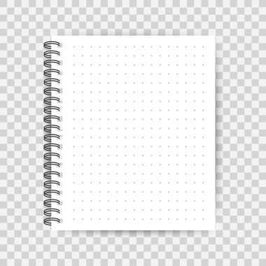 Not defteri modeli, imajınız, mesajınız ya da kurumsal kimlik bilgileriniz için yer var. Şeffaf arkaplanda gölgesi olan boş bir maket. Vektör illüstrasyonu.