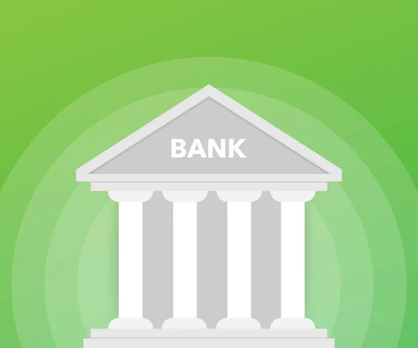 Bank building on green background. Flat style Bank icon. Vector illustration