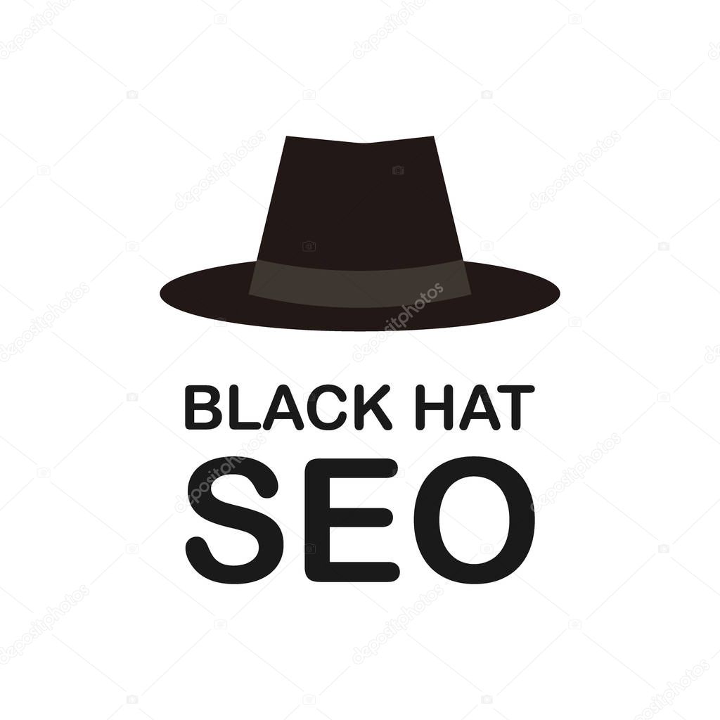 Black hat seo banner. Magnifier, and other search engine optimization tools and tactics. Vector illustration.