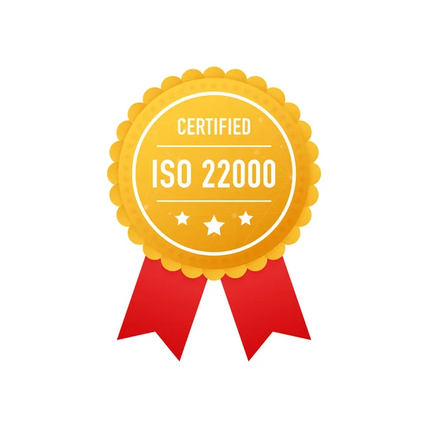 Iso 22000 zertifiziertes goldenes Etikett auf weißem Hintergrund. Vektorillustration. — Stockvektor