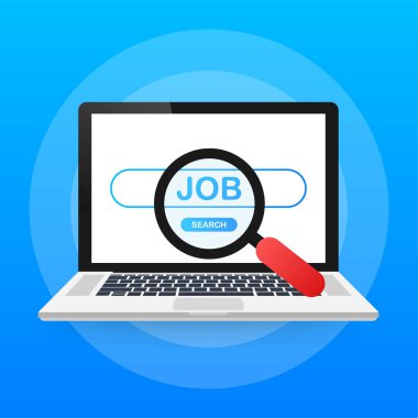 Modern düz tasarım Büyüteç simgesiyle iş arayın. Vektör çizim.