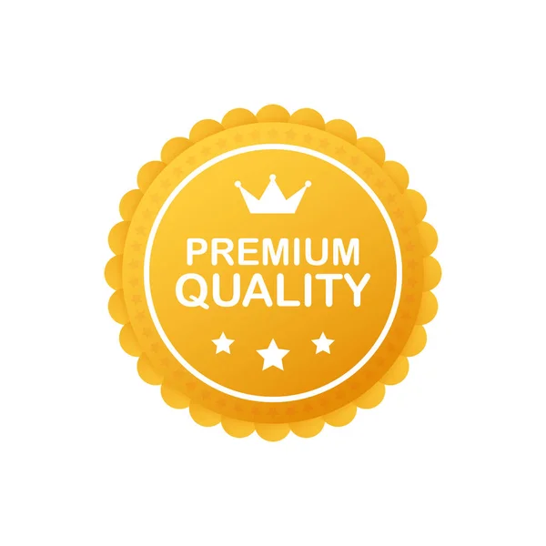 Rosetta di qualità Gold Premium con nastro rosso su sfondo bianco. Illustrazione vettoriale . — Vettoriale Stock