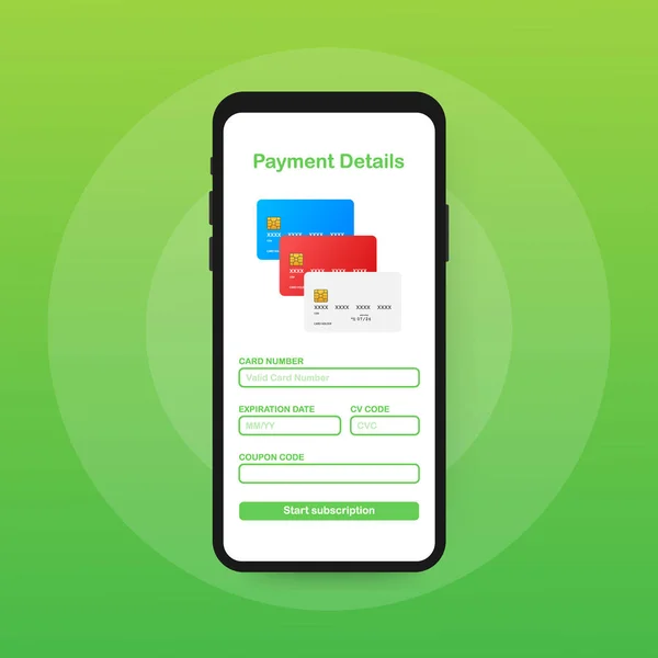 Online payment form. Online digital invoice on smartphone. Vector illustration. — Stock Vector