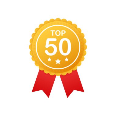 Top 50 beğeni rozetleri. En iyi 50 rozet, kutsal kişilerin resmi, damga. Hisse senedi vektör çizim.