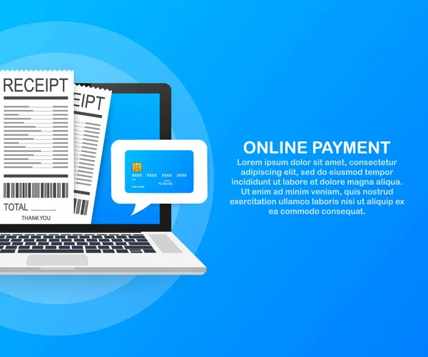 Online payment on computer. Financial accounting, electronic payment notification. Vector illustration. — Stock Vector