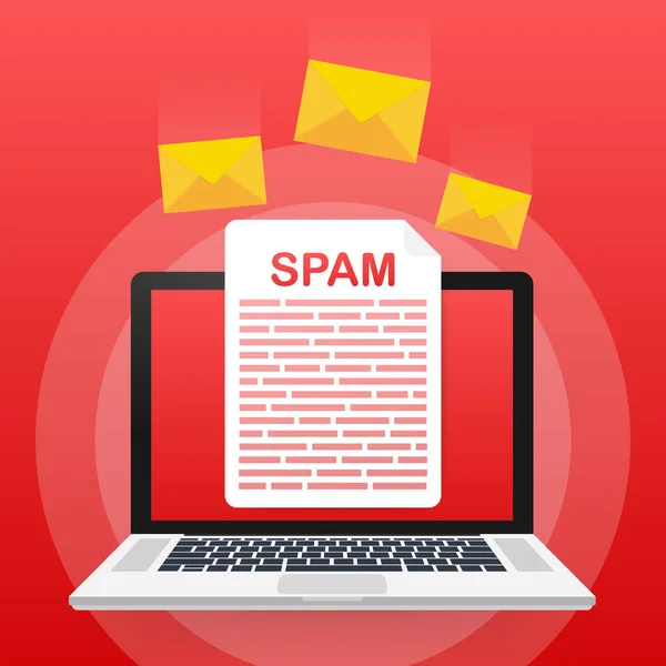 Kein Spam. Warnung vor Spam-Mails. Konzept von Virus, Piraterie, Hacking und Sicherheit. Umschlag mit Spam. Vektorillustration. — Stockvektor