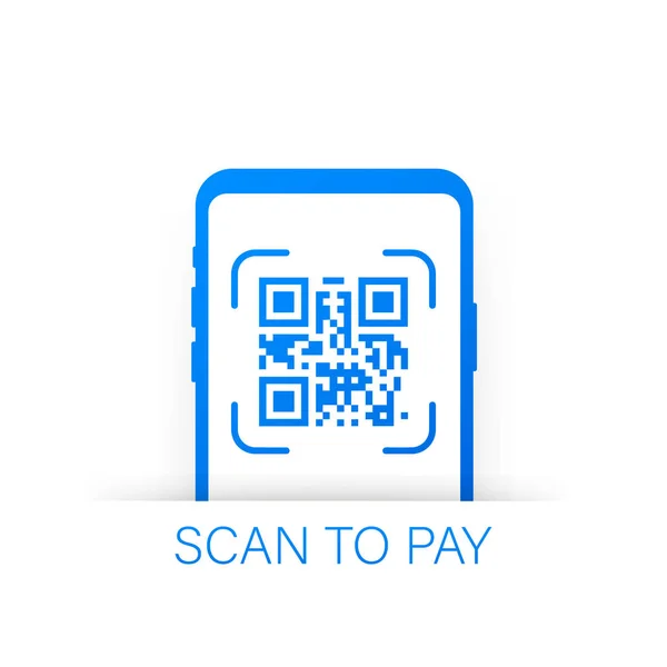 Scan to pay. Smartphone pro skenování QR kódu na papíře pro detail, technologii a obchodní koncept. Vektorová ilustrace. — Stockový vektor