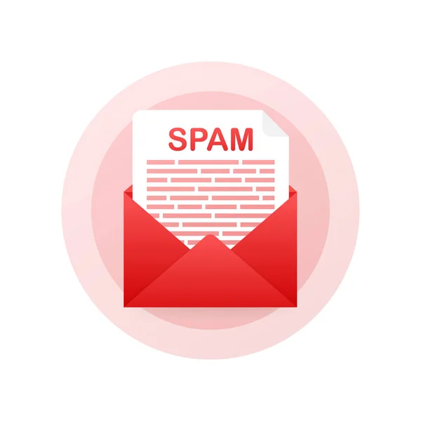 No spam. Spam Email Warning. Concept of virus, piracy, hacking and security. Envelope with spam. Vector illustration. — Stock Vector