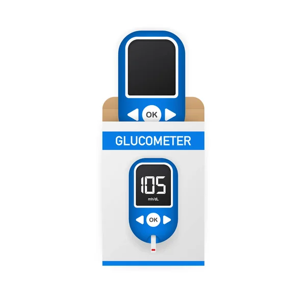 Bloed glucose meter niveautest. Diabetes glucometer. Abstract begrip grafische web banner element. Vectorillustratie. — Stockvector