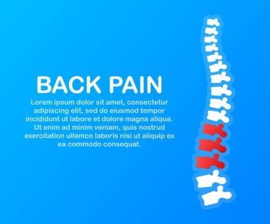 Sırt ağrısı. İnsan omurga ağrısı izole siluet ile. Omurga ağrısı Tıp Merkezi, klinik, rehabilitasyon. Vektör çizim.