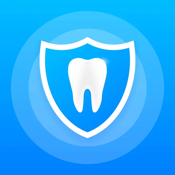 Δόντια με ασπίδα εικονίδιο σχεδιασμός. Οδοντιατρική φροντίδα έννοια. Δόντια οδοντίατρος εικονίδιο. Υγιή δόντια. Ανθρώπινα δόντια. Εικονογράφηση διάνυσμα. — Διανυσματικό Αρχείο