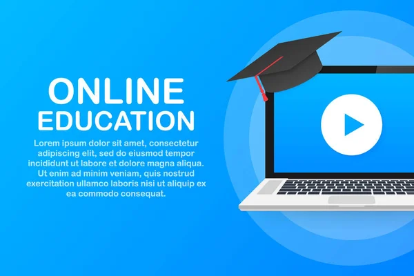 Çevrimiçi eğitim konsepti afişi. Çevrimiçi eğitim kursları. Eğitimler, e-öğrenme. Vektör illüstrasyonu. — Stok Vektör