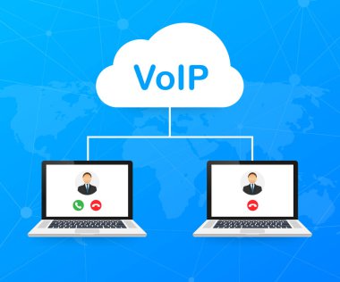 VoIP teknolojisi, IP üzerinden ses. İnternet 'ten sancağa. Vektör illüstrasyonu.