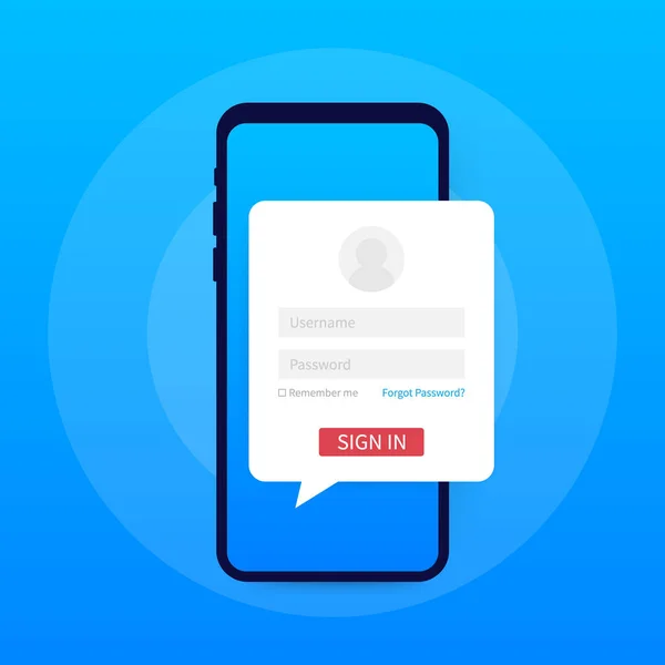 Sauberes mobiles ui design konzept. Login-Anwendung mit Passwort-Formular-Fenster. Vektorillustration. — Stockvektor