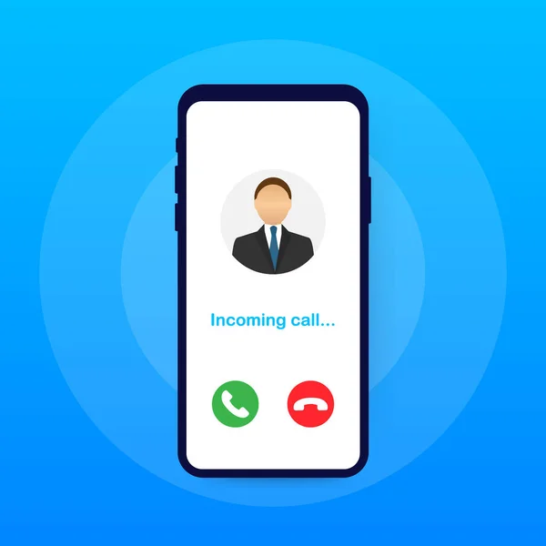 Смартфон с входящим звонком на дисплее. Входящий звонок. Векторная иллюстрация . — стоковый вектор