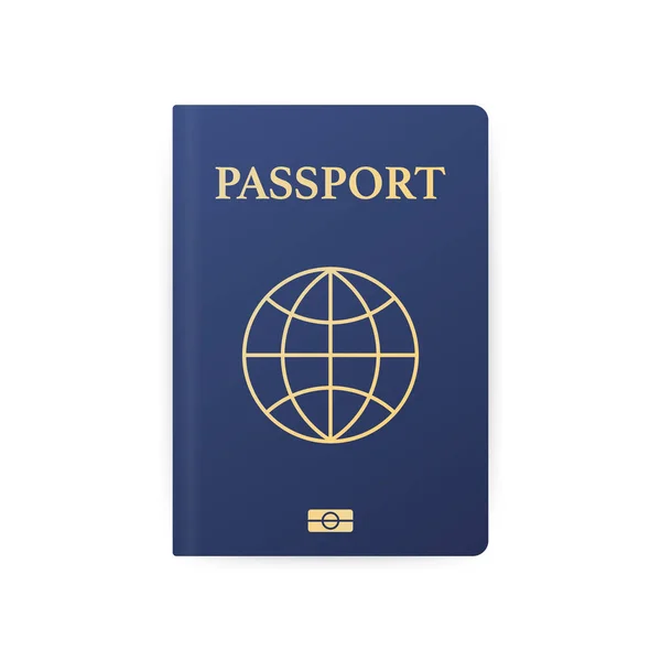 Passaporte azul isolado em branco. Documento de identificação internacional para viagens. Ilustração vetorial . — Vetor de Stock