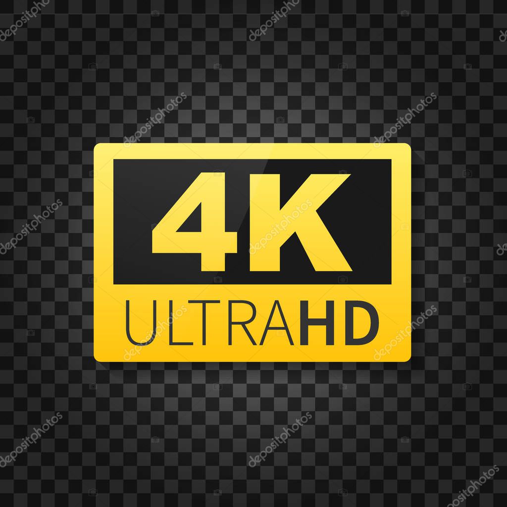 4K Ultra HD label. High technology. LED television display. Vector stock illustration.