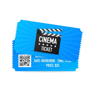 Beyaz arka plan üzerinde izole sinema biletleri. Gerçekçi Önden Görünüm. Film afiş. Sinema Sinema biletleri ayarla. Vektör çizim.