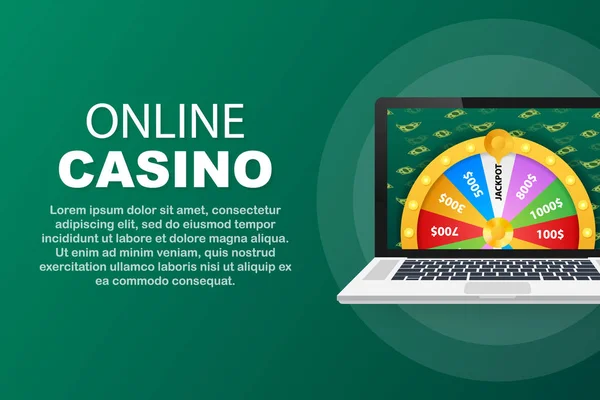 Roulette 3d fortune. Hjulet fortune spelet och vinn jackpotten. Online casino koncept. Internet casino marknadsföring. — Stock vektor