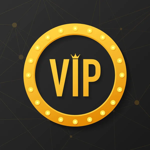Golden symbol of exclusivity, the label VIP with glitter. Very important person - VIP icon on dark background Sign. — Stock Vector