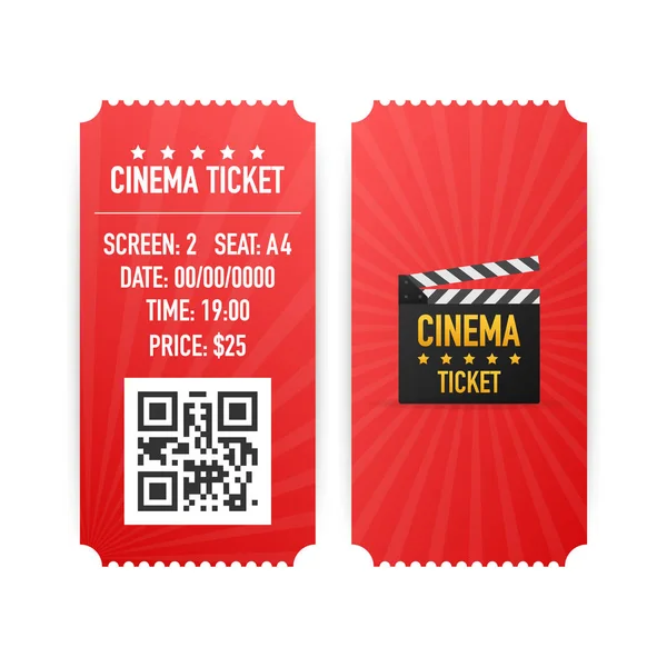 Εισιτήρια κινηματογράφου που απομονώνονται σε λευκό φόντο. Ρεαλιστική πρόσοψη. Ταινία πανό. Ορίστε εισιτήρια ταινία κινηματογράφου. Εικονογράφηση διάνυσμα. — Διανυσματικό Αρχείο