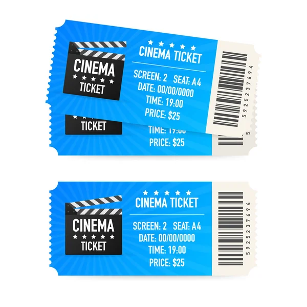 Beyaz arka plan üzerinde izole sinema biletleri. Gerçekçi Önden Görünüm. Film afiş. Sinema Sinema biletleri ayarla. Vektör çizim.