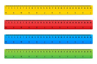ahşap cetveller üzerinde beyaz izole gölgeler ile 30 santimetre. Kesici takımlar için ölçme. Okul malzemeleri. Vektör çizim.