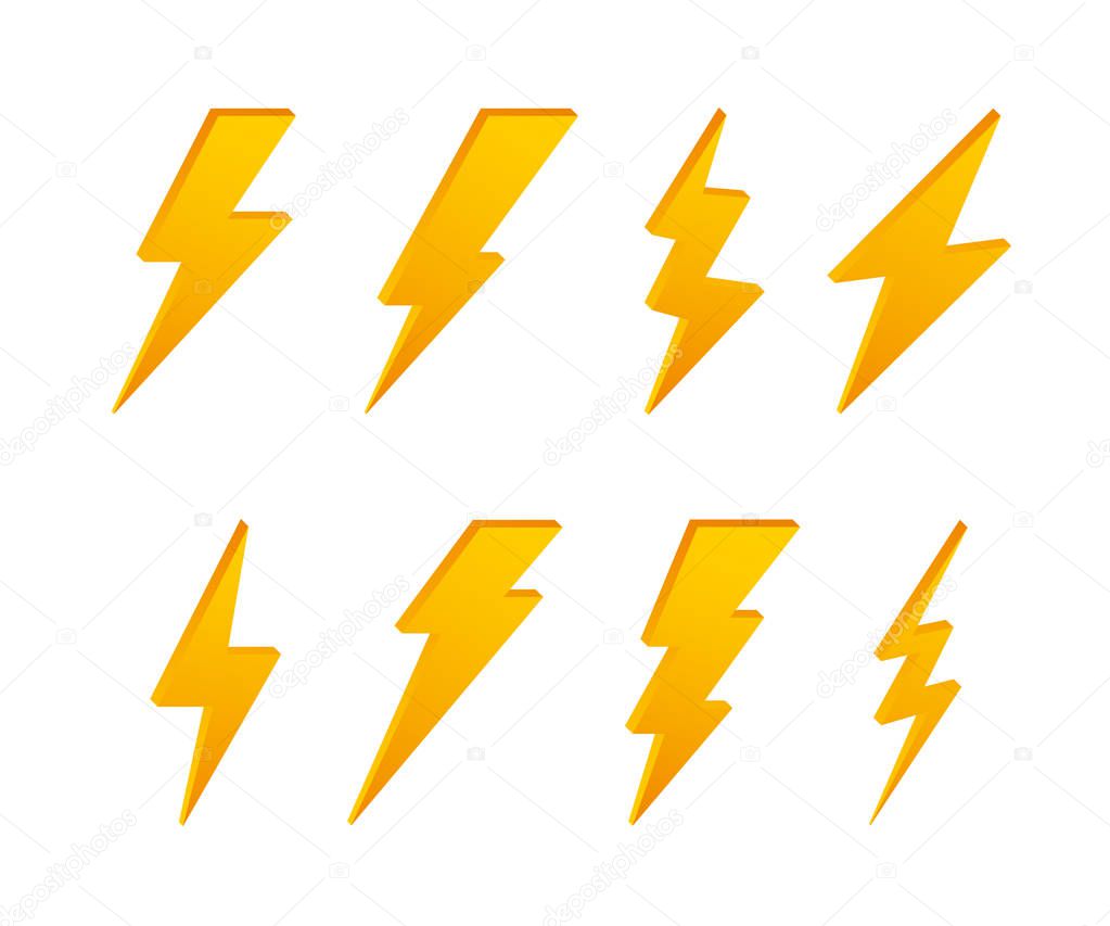 Set Lightning bolt. Thunder bolt, lighting strike expertise. Vector illustration.