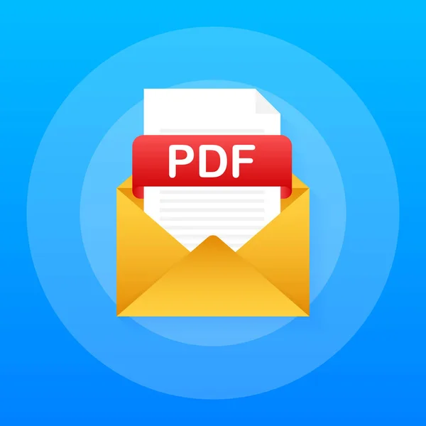 Baixar botão PDF. A descarregar o conceito de documento. Arquivo com etiqueta PDF e seta para baixo sinal. Ilustração vetorial . —  Vetores de Stock