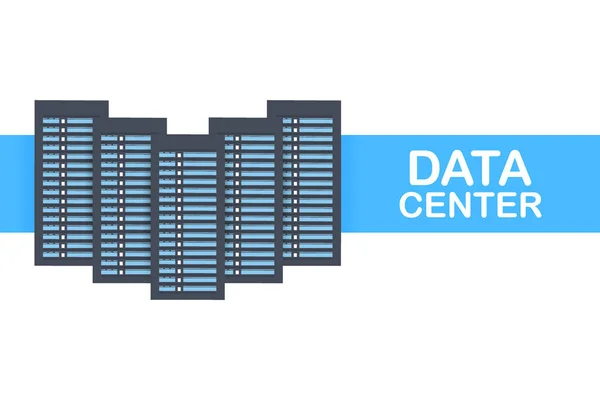 Data center. Concetto banner di servizio mainframe, rack server. Concetto di sala server, data bank center. Illustrazione vettoriale. — Vettoriale Stock