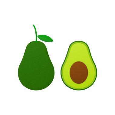 Taze meyve avokado. Gerçekçi vektör avokado çizim. Bütün ve kesme avokado. 