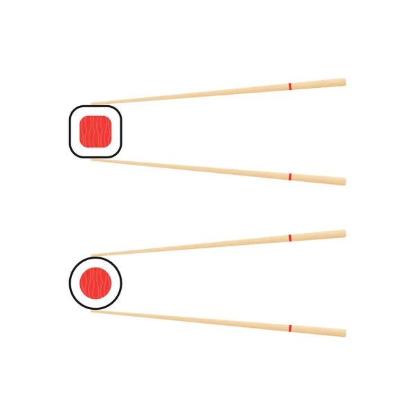 Chopsticks holding sushi roll. concept of snack, sushi, exotic nutrition, sushi restaurant. Vector illustration. — Stock Vector