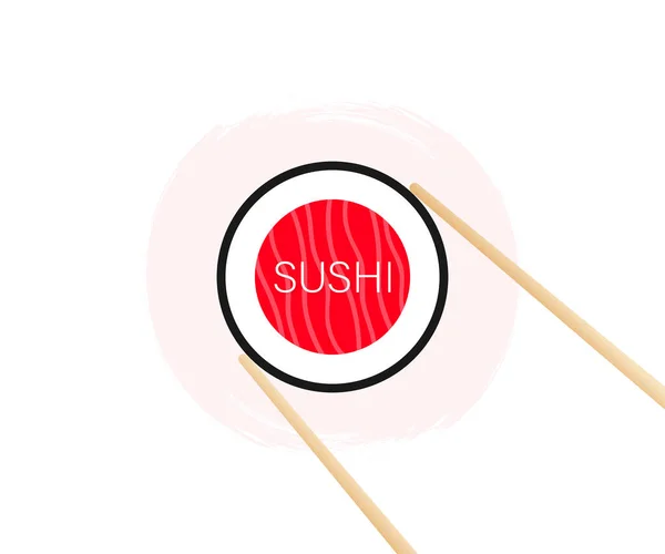 Eetstokjes holding sushi roll. concept van het sushi restaurant, snack, sushi, exotische voeding. Vectorillustratie. — Stockvector