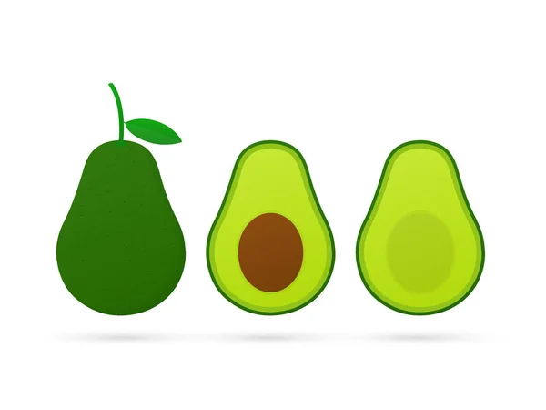 Fresh fruit avocado. Realistic vector avocados illustration. Whole and cut avocado. — Stock Vector