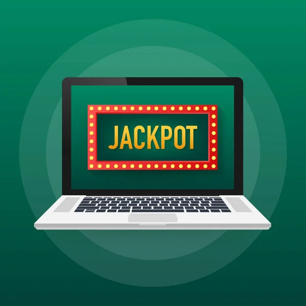 Brilhante retro assinar banner Jackpot no laptop. Banner estilo vintage. Ilustração vetorial . — Vetor de Stock
