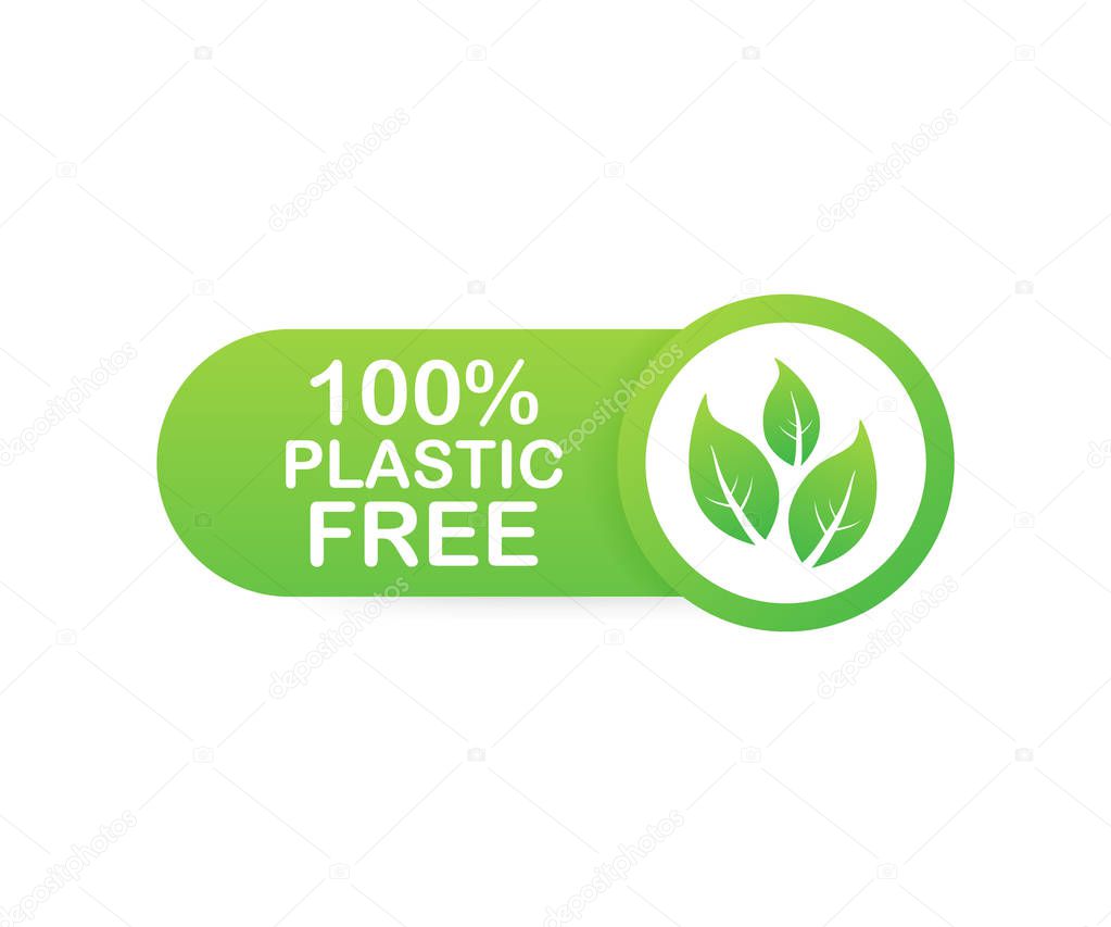 Plastic free green icon badge. Bpa plastic free chemical mark. Vector stock illustration.