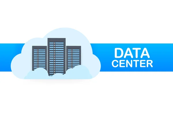 Data center. Concetto banner di servizio mainframe, rack server. Concetto di sala server, data bank center. Illustrazione vettoriale. — Vettoriale Stock