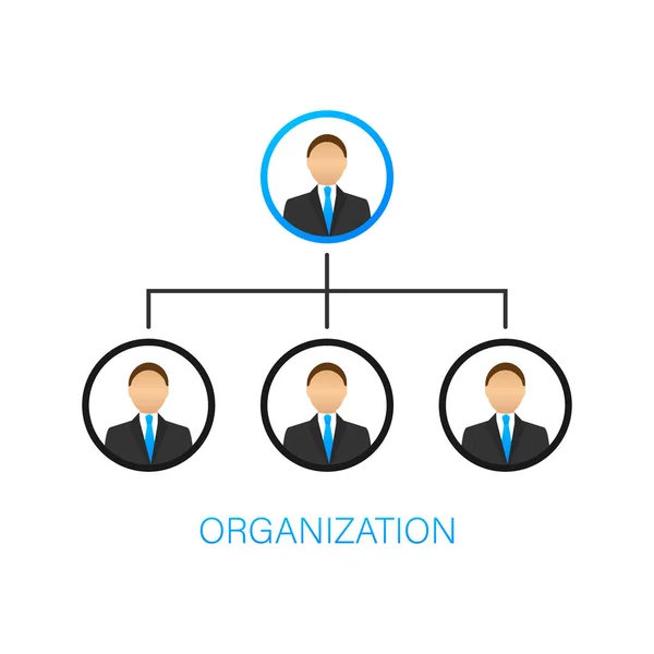 Organigramm. Organisationsstruktur. Wirtschaft und Kommerz. Teamwork. Kontursymbol. Berufliche Hierarchie. Vektorillustration. — Stockvektor