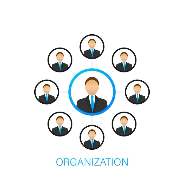 Organigramme. Structure organisationnelle. Affaires et commerce. Travail d'équipe. Symbole de contour. Hiérarchie professionnelle. Illustration vectorielle . — Image vectorielle