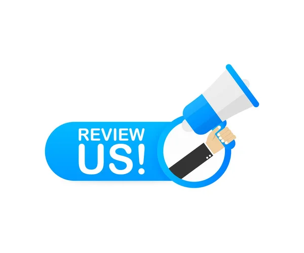 Review ons! User rating concept. Reageer en beoordeel US Stars. Business concept. Vector illustratie. — Stockvector