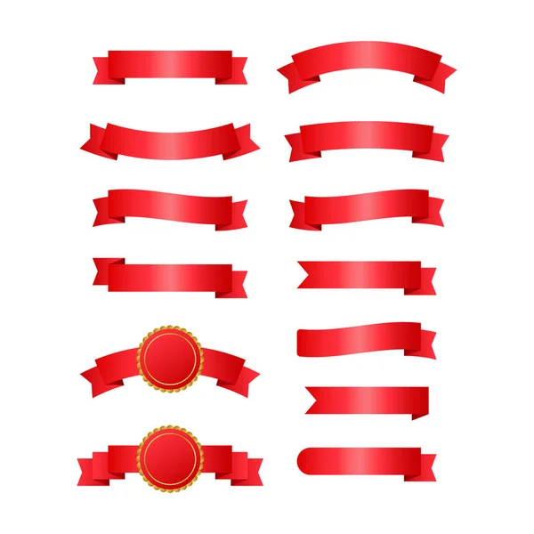 Bandeiras de fitas vermelhas. Conjunto de fitas. Ilustração vetorial . — Vetor de Stock
