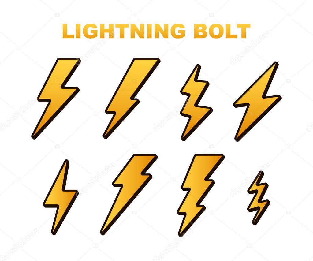 Lightning bolt. Thunder bolt, lighting strike expertise. Vector illustration.
