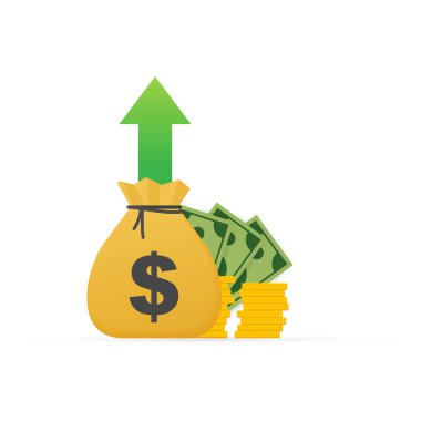 Kar para ya da bütçe. Yukarı, başarı iş kavramı nakit para ve sabit grafik ok. Sermaye kazançları, parası. Vektör çizim.