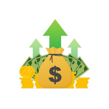 Kar para veya bütçe. Nakit ve yükselen grafik ok yukarı, iş başarısı kavramı. Sermaye kazançlar, fayda.